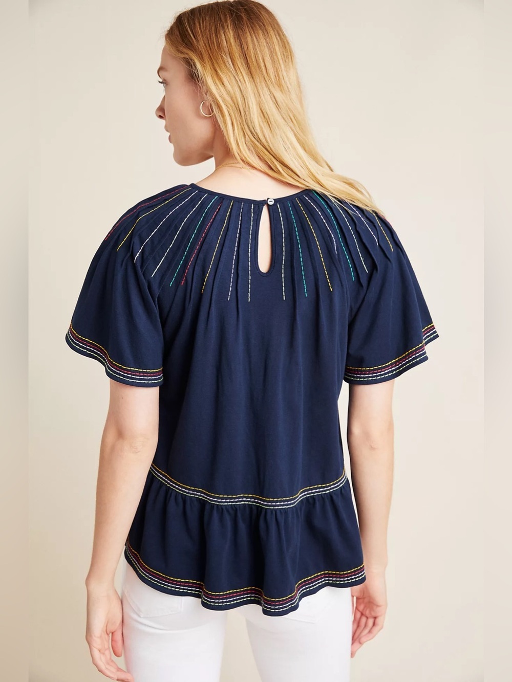 Maeve Anthropologie Navy Embroidered Peasant Blouse XS Boho - Picture 2 of 11
